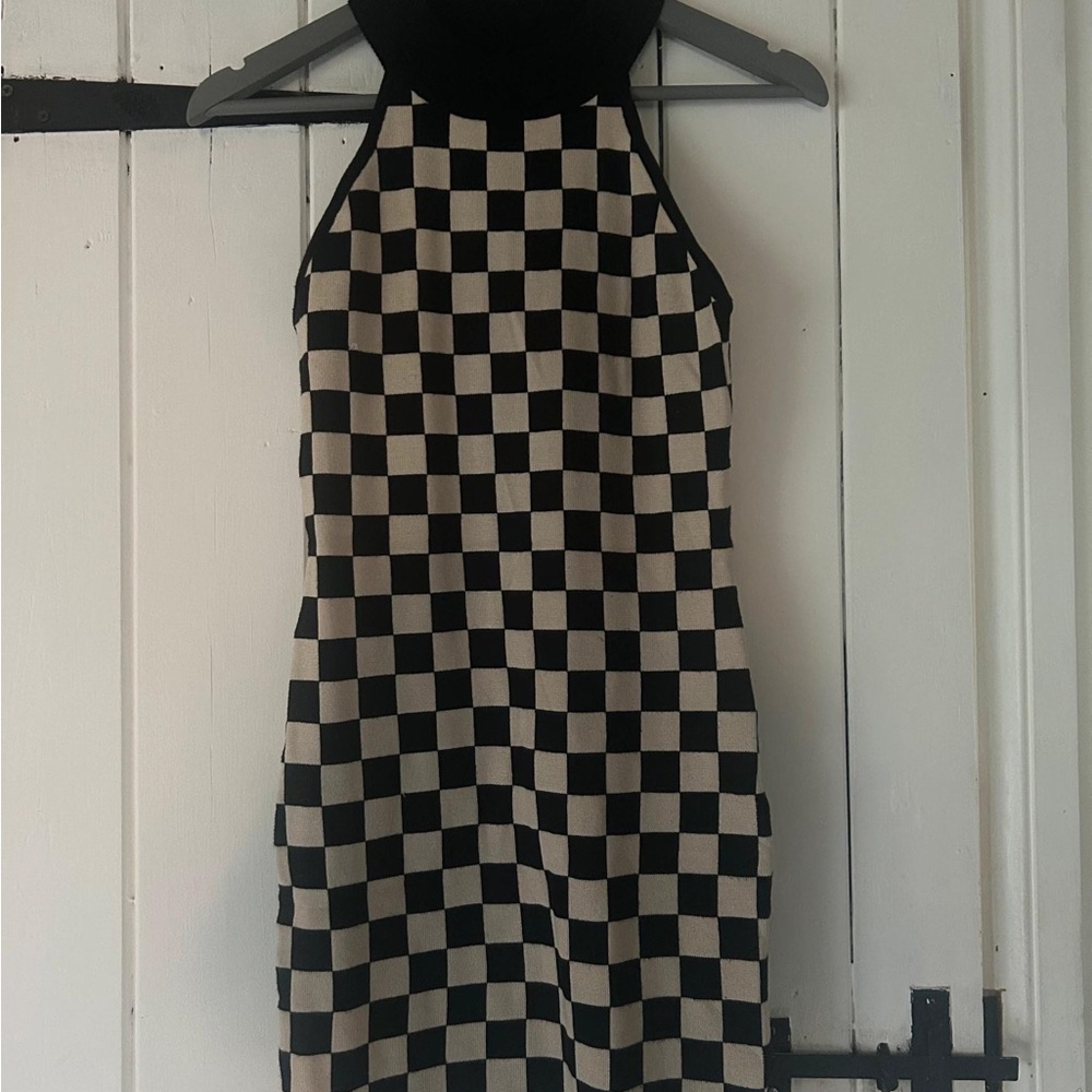 QED London Black and Cream Checkered Dress